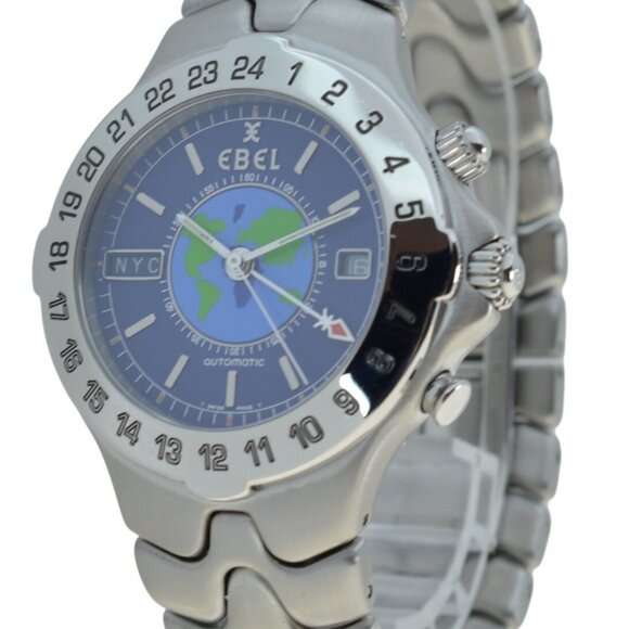 Men's 40mm Ebel Sport Wace World Timer GMT SS Automatic Wacth! Ref: E9122641! - Picture 2 of 8